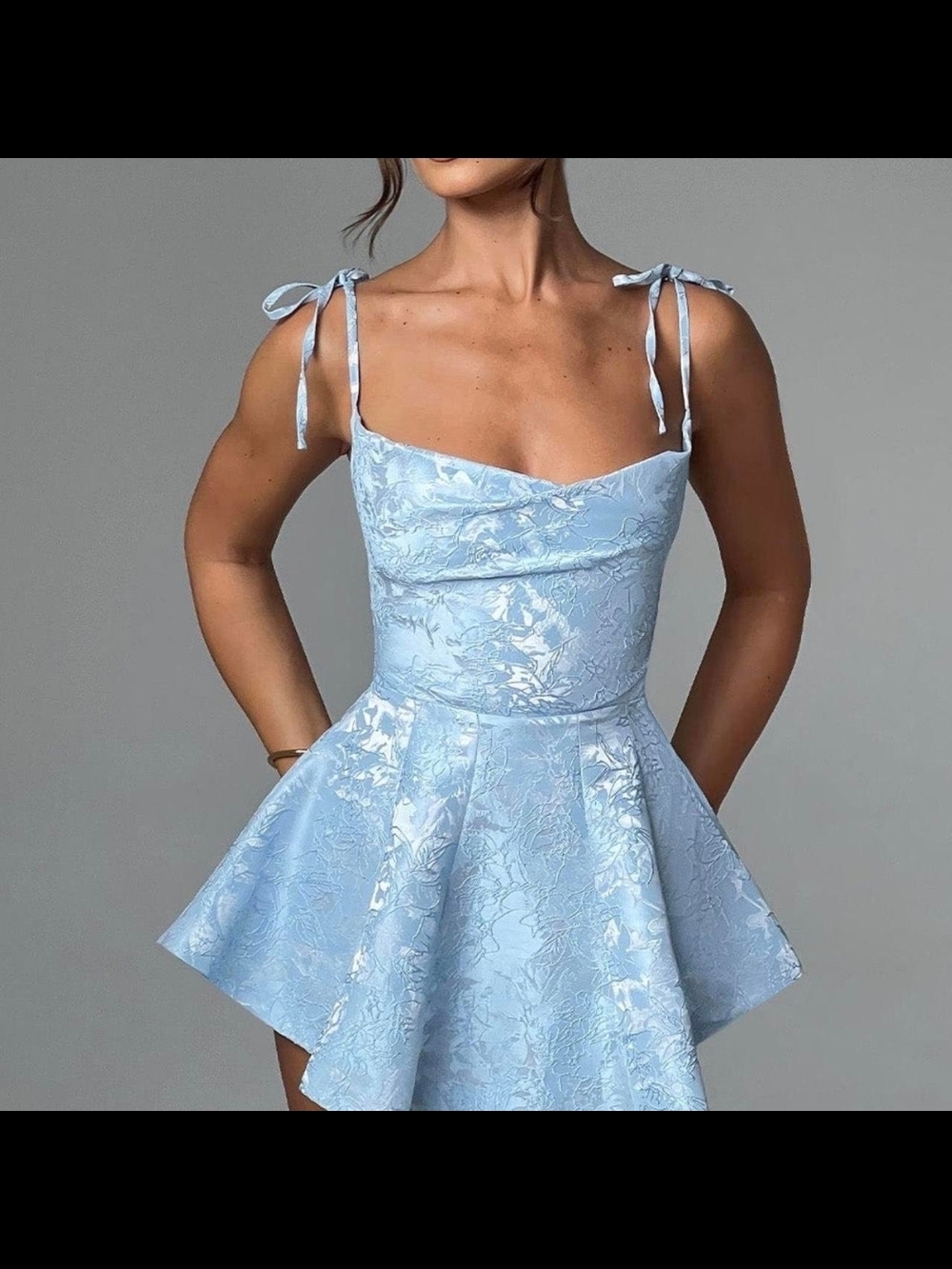Light Blue Floral Tie-Strap Mini Dress